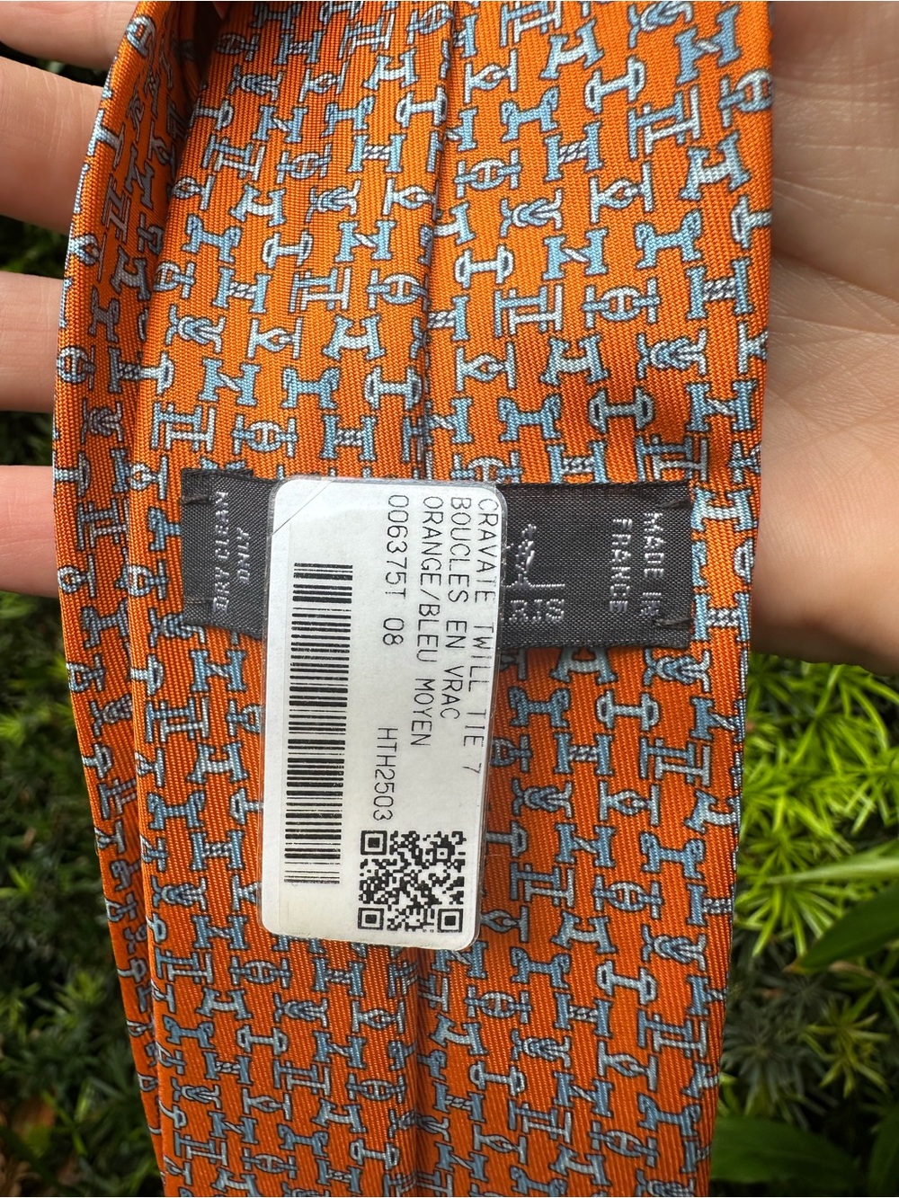 NWT HERMES Men’s 100% Silk Boucles En Vrac Tie ORANGE - Picture 8 of 12